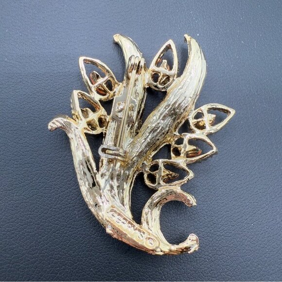 Vintage Gerrys Orange and Gold Tone Floral Brooch - Picture 3 of 11